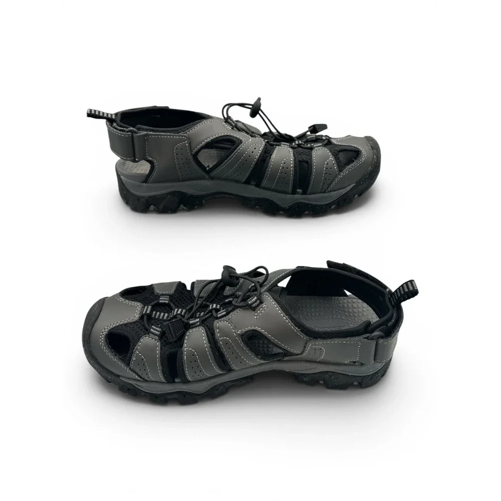Eddie Bauer Stewart Bump Toe Fisherman Leather Hiking Sport Sandals Sz 9 Gray